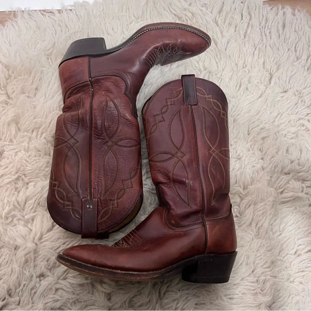Dan Post Leather Stitched Cowboy Western Boots